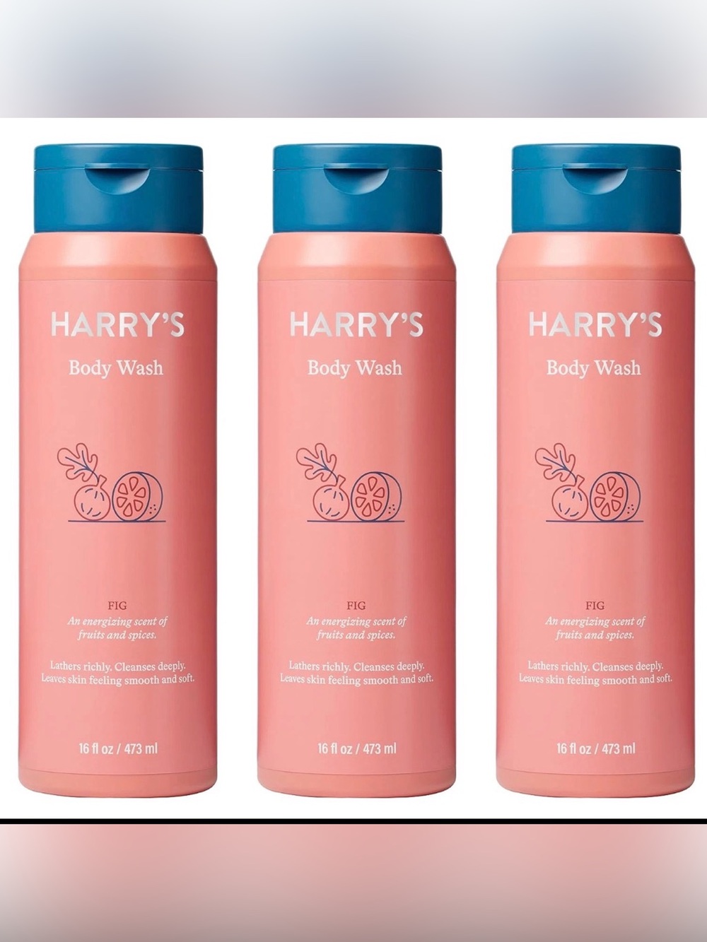 Harry’s Fig Body Wash Men 3 Pack 16 oz Sensitive Skin New